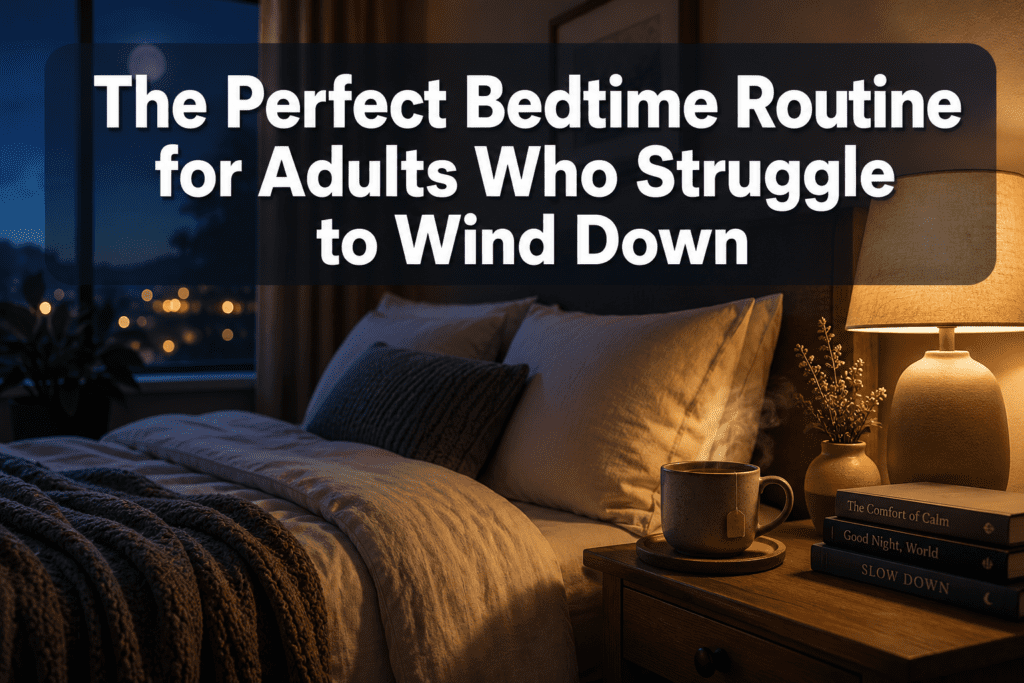 The Perfect Bedtime Routine for Adults Who Struggle to Wind Down Last updated: June 15, 2026 Quick Answer: A good bedtime routine for adults who struggle to sleep starts 30-60 minutes before bed and uses the same sequence of calming activities every night. The goal is not to force sleep - it is to signal to your nervous system that the threat is over and it is safe to rest. Consistency matters more than perfection. Key Takeaways A 30-60 minute wind-down window is the core structure recommended by sleep physicians and behavioral sleep specialists [4] Consistency in timing - same bedtime, same sequence - is more powerful than any single sleep hack Screens are not just a blue light problem; the content you consume (news, social media, work email) is equally disruptive to sleep onset People with anxiety need a slightly different approach - one that addresses racing thoughts directly, not just physical relaxation Supplements like low-dose melatonin and magnesium glycinate have some evidence behind them, but they work best alongside behavioral changes Night shift workers and people with irregular schedules can still build effective routines - they just need to anchor them to their sleep time, not the clock Most common mistake: lying in bed awake trying to fall asleep, which trains your brain to associate bed with wakefulness You don't have to fall asleep - you just have to rest. That reframe alone reduces sleep anxiety significantly What Is a Good Bedtime Routine That Actually Helps Adults Fall Asleep Faster A good bedtime routine for adults is a repeatable sequence of low-stimulation activities done in the 30-60 minutes before sleep, at roughly the same time each night. The Sleep Foundation describes it as a set of predictable actions that cue your brain sleep is coming [4]. It works because your nervous system responds to patterns - not commands. Here's what the research actually says: you cannot force sleep. What you can do is lower your physiological arousal enough that sleep becomes likely. That is the whole job of a wind-down routine. A simple structure that works for most people: 10 minutes - light tidying or preparing for tomorrow (reduces mental load) 10 minutes - bathroom hygiene, skincare, whatever signals "day is done" 10-20 minutes - gentle stretching or body scan 15-20 minutes - reading a physical book or listening to calm audio Sleep coaches and clinicians have been popularizing both 30-minute and 60-minute versions of this structure in 2025-2026, specifically because anxious sleepers do better with concrete timing rather than vague advice to "relax before bed" [1]. The honest version is: the specific activities matter less than the consistency. If you do the same things in the same order every night, your body starts anticipating sleep before you even get into bed. How Long Should a Bedtime Routine Actually Take For most adults, 30-60 minutes is the target. Sleep physicians interviewed by NPR in early 2026 specifically recommended a protected wind-down window of this length, devoted only to calming, predictable activities [4]. If you are severely overstimulated at night - high-stress job, anxiety, or a history of insomnia - 60 minutes is more realistic than 30. If your schedule is tight, even 20 minutes of consistent, low-stimulation activity beats nothing. The key word is protected. That window is not for checking one last email, scrolling for five minutes, or finishing a work task. Those things restart your stress response right when you need it to be winding down. Best Ways to Relax Before Bed Without Screens The most effective screen-free wind-down activities are reading physical books, gentle yoga or stretching, journaling, listening to calm audio (podcasts, audiobooks, ambient sound), and taking a warm bath or shower. A warm bath or shower about 90 minutes before bed has decent research behind it. The drop in body temperature that follows mimics the natural temperature drop your body uses to initiate sleep. It is one of the more underrated tools in a bedtime routine for adults. Other options worth trying: Progressive muscle relaxation - tensing and releasing muscle groups from feet to face Light journaling - not processing your whole day, just writing a short "done list" and a brief plan for tomorrow to offload mental loops Stretching - even 10 minutes of slow, floor-based stretching significantly reduces physical tension Herbal tea - chamomile, passionflower, and lemon balm have mild calming effects; the ritual itself is part of the benefit I keep a paperback on my nightstand specifically for this. Not because reading is magic, but because it gives my brain something absorbing that is not a screen and not my own anxious thoughts. That is the actual mechanism - displacement, not sedation. What Should You Avoid Doing Right Before Sleep Several common evening habits actively delay sleep onset, and most people who struggle with sleep are doing at least two or three of them without realizing it. Avoid these in the 60-90 minutes before bed: Checking work email or anything requiring a decision Watching stimulating content (thrillers, news, anything emotionally activating) Eating a large meal or anything high in sugar Alcohol - it may help you fall asleep faster but it fragments sleep in the second half of the night [6] Intense exercise (more on this below) Bright overhead lighting - switch to lamps or warm-toned bulbs after 9pm Cleveland Clinic specifically recommends keeping phones, tablets, and laptops out of the bedroom entirely and using the bed only for sleep and sex [9]. The reasoning is behavioral: if you use your bed for work, scrolling, or watching TV, your brain stops associating it with sleep. That association is harder to rebuild than most people expect. Sleepstation, a UK-based digital CBT-I provider, advises stopping all electronic devices at least two hours before bed for people who genuinely struggle to wind down [5]. That feels extreme until you try it for two weeks and notice the difference. Is It Bad to Exercise Right Before Bed For most people, vigorous exercise within 60-90 minutes of bedtime raises core body temperature and cortisol, both of which delay sleep onset. That said, light movement - walking, stretching, gentle yoga - is fine and often helpful. If your only available exercise window is evening, do not give it up entirely. The long-term sleep benefits of regular exercise outweigh the short-term disruption of late workouts for most people. Just try to finish anything intense at least 90 minutes before your target sleep time, and build a proper cool-down into your bedtime routine for adults. Worth trying if you are a late exerciser: a 10-minute cool-down walk followed by a warm shower. It accelerates the body temperature drop that signals sleep readiness. Bedtime Routine Differences for People With Anxiety If anxiety is driving your sleep problems, a standard wind-down routine is not quite enough on its own. The issue is not just stimulation - it is an overactive threat-detection system that does not switch off when the lights go out. For anxious sleepers, the routine needs to include something that directly addresses racing thoughts, not just physical relaxation. Insomnia and overthinking are closely linked, and ignoring the cognitive side of the problem is why most basic sleep hygiene advice fails this group. What works better for anxiety-driven insomnia: Scheduled worry time - 15 minutes earlier in the evening to write down worries and possible next steps, then close the notebook. The goal is to contain the worry, not eliminate it. Cognitive shuffle - a technique where you imagine random, unconnected images in sequence to interrupt the narrative thinking that keeps you awake Body scan meditation - shifting attention to physical sensations rather than thoughts (more on this below) Stimulus control - if you are lying awake for more than 20 minutes, get up and do something calm in dim light until you feel sleepy If you've been dealing with this for a while, it is worth evaluating whether what you are experiencing goes beyond normal sleep difficulty. If you recognize yourself in any of this - the racing thoughts, the dread of bedtime, the exhaustion that does not lead to sleep - consider taking this free anonymous insomnia test. It takes a few minutes and evaluates how you have been feeling over the past two weeks. It is not a diagnosis, but it can help clarify whether what you are dealing with needs more targeted support. Meditation Techniques to Calm Your Mind Before Bed Simple meditation works for sleep because it interrupts the rumination cycle - the loop of thoughts that keeps your nervous system activated. You do not need an app or experience. You need a technique you will actually use. Three that have the most practical evidence for sleep: 4-7-8 breathing - inhale for 4 counts, hold for 7, exhale for 8. The extended exhale activates the parasympathetic nervous system. Do 4 cycles. Body scan - starting at your feet, slowly move attention up through your body, noticing sensation without trying to change anything. It is boring by design. That is the point. Cognitive shuffle - developed by sleep researcher Luc Beaulieu-Prévost, this involves imagining a random word and then picturing unrelated images for each letter. It interrupts linear thinking, which is what keeps anxious minds awake. This is what worked for me: body scan, but only after I had done a short journaling session. Without offloading the day's mental residue first, I would just lie there narrating my worries instead of scanning my body. Sequence matters. What Supplements Actually Help With Sleep Quality Low-dose melatonin (0.5-3mg) and magnesium glycinate are the two supplements with the most consistent evidence for sleep, and both are relatively low-risk. Everything else requires more scrutiny. Melatonin - most useful for shifting sleep timing (jet lag, shift work, delayed sleep phase) rather than treating insomnia itself. The common mistake is taking too much - doses above 5mg are rarely more effective and can cause next-day grogginess [6]. Magnesium glycinate - some evidence for reducing sleep onset time and improving sleep quality, particularly in people who are deficient (which is more common than most people realize). The glycinate form is gentler on digestion than magnesium oxide. Ashwagandha - has some emerging evidence for reducing cortisol and improving sleep quality in stressed adults, but the research is less consistent. L-theanine - an amino acid found in green tea; may reduce anxiety and improve sleep quality at doses of 200-400mg. Generally well-tolerated. Medical disclaimer: Supplements can interact with medications and are not regulated the same way as pharmaceuticals. Talk to your doctor before starting anything new, especially if you take prescription medications. Worth trying if you want a starting point: magnesium glycinate (200-400mg) about an hour before bed. It is inexpensive, widely available, and has a reasonable evidence base. Why Do You Keep Waking Up in the Middle of the Night Waking up in the middle of the night is different from struggling to fall asleep, and the causes are often different too. Common drivers include: alcohol consumption in the evening, sleep apnea, blood sugar fluctuations, room temperature being too warm, and - especially in people with anxiety - conditioned arousal where the brain has learned to partially wake at certain times. If this is a persistent problem for you, these tips for sleeping through the night go deeper into the specific causes and fixes. The short version: alcohol is the most underestimated culprit, and keeping your bedroom cooler (around 65-68°F / 18-20°C) helps more than most people expect. The other thing worth knowing: waking briefly during the night is biologically normal. You have multiple sleep cycles per night, and light waking between them is common. The problem is when you cannot get back to sleep - which is usually a sign that your arousal threshold is too high, not that something is medically wrong. How to Build a Bedtime Routine If You Have an Irregular Work Schedule Night shift workers and people with variable schedules can still build an effective bedtime routine - they just need to anchor it to their sleep time, not the clock on the wall. The principle is the same: a consistent pre-sleep sequence that signals your brain sleep is coming. The difference is that "bedtime" might be 7am on some days and 11pm on others. That is genuinely harder, and it is not just you - shift work is one of the most disruptive things you can do to your circadian rhythm. Practical adjustments: Use blackout curtains and a sleep mask if sleeping during daylight hours Keep your pre-sleep routine identical regardless of what time it is Avoid bright light exposure in the 90 minutes before your target sleep time If possible, try to keep your sleep window consistent even on days off - large swings in sleep timing (social jet lag) undo a lot of the progress from a good routine [4] For people with truly erratic schedules, understanding why you can't sleep even when you're tired can help identify whether the issue is circadian disruption, sleep pressure, or something else. Common Mistakes That Ruin Your Sleep Routine Most people who struggle with sleep are not failing because they lack willpower. They are failing because they are making a few specific structural errors that undermine everything else. The biggest mistakes: Trying too hard to fall asleep - the effort itself raises arousal. Sleep is not something you do; it is something that happens when you stop interfering. Inconsistent wake times - sleeping in on weekends feels restorative but it shifts your circadian rhythm and makes Monday night harder [4] Using the bed for wakefulness - working, scrolling, or watching TV in bed trains your brain to be alert there [9] Giving up on a routine after one bad night - it takes 2-3 weeks of consistency before a new routine starts to produce reliable results Over-relying on supplements or alcohol - both can mask the underlying issue while making it worse over time If you have been doing everything "right" and still not sleeping, the problem might not be your routine - it might be an underlying issue driving the insomnia. Understanding why you have insomnia is sometimes the missing step. Cheap vs Expensive Sleep Aids: What Actually Works The honest version is that most expensive sleep aids do not outperform cheap ones. The most evidence-backed interventions for sleep are also free or nearly free: consistent sleep timing, a dark cool room, and a simple wind-down routine. Tool Cost Evidence Level Notes Consistent sleep/wake times Free Strong Most impactful single change Blackout curtains $20-60 Good Especially useful for shift workers White noise machine $30-80 Moderate Helpful if noise is a trigger Magnesium glycinate $15-25/month Moderate Worth trying for 4 weeks Melatonin (low dose) $10-15/month Moderate for timing Less useful for maintenance insomnia Sleep tracking devices $200-400 Variable Can increase sleep anxiety in some people CBT-I (online programs) $50-200 Very strong Best evidence-based treatment for insomnia CBT-I (Cognitive Behavioral Therapy for Insomnia) consistently outperforms sleep medication in long-term studies and is now recommended as the first-line treatment by most sleep medicine organizations. If you have not tried it, it is worth serious consideration - especially if you have been dealing with insomnia for more than a few months. Building Your Bedtime Routine for Adults: A Practical Starting Point You do not need a perfect routine. You need a consistent one. Start with 30 minutes, pick three or four activities that feel manageable, and do them in the same order at the same time for two weeks before judging whether it works. A simple starting template: 30-minute version: 10 min: dim lights, make herbal tea, light tidy 10 min: bathroom routine + change into sleep clothes 10 min: read a physical book in bed (or body scan) 60-minute version: 15 min: journal + write tomorrow's short task list 10 min: gentle stretching 10 min: bathroom routine 25 min: read or listen to calm audio in low light For more specific techniques on falling asleep faster once you are in bed, these methods for falling asleep fast cover what actually works beyond the routine itself. It's not just you if this feels harder than it should. Building a sleep routine as an adult - especially when you have been sleeping badly for months or years - is not a simple habit change. It is retraining a nervous system that has learned to be vigilant at night. That takes time and patience, not just a better checklist. If you are still unsure whether what you are experiencing is standard sleep difficulty or something that needs more support, take this free anonymous insomnia test. It evaluates how you have been feeling over the past two weeks and can help you understand what you are dealing with. FAQ How long does it take for a new bedtime routine to work?Most people see some improvement within 1-2 weeks of consistent practice, but meaningful change in sleep quality typically takes 3-4 weeks. Consistency matters more than perfection - one off night does not reset your progress. Can I use my phone if I use night mode or blue light glasses?Blue light filtering helps, but the bigger issue is the content - news, social media, and work email activate your stress response regardless of the screen's color temperature. Night mode is not a substitute for putting the phone down. What if I do my routine but still cannot fall asleep?If you have been lying awake for more than 20 minutes, get up. Go to a dim room and do something calm until you feel genuinely sleepy, then return to bed. Lying awake in bed trains your brain to associate bed with wakefulness, which makes the problem worse over time. Is it okay to nap if I had a bad night?A short nap (20 minutes) before 3pm is generally fine and will not significantly disrupt nighttime sleep. Longer naps or naps taken late in the afternoon reduce sleep pressure and can make it harder to fall asleep at night. Does alcohol help with sleep?Alcohol may reduce the time it takes to fall asleep, but it fragments sleep in the second half of the night by suppressing REM sleep and increasing awakenings. Regular evening drinking is one of the most common unrecognized causes of poor sleep quality. What is the best temperature for sleep?Most sleep research points to 65-68°F (18-20°C) as the range that supports sleep onset and maintenance for most adults. Your body needs to drop its core temperature slightly to initiate sleep, and a cool room supports that process. Do I need a different routine on weekends?Ideally, no. Sleeping in significantly on weekends - even by 90 minutes - shifts your circadian rhythm and creates what sleep researchers call social jet lag. A consistent wake time, even on days off, is one of the most impactful things you can do for sleep quality. What if my partner has a different sleep schedule?This is genuinely difficult. Practical options include separate alarm setups, using a sleep mask and earplugs, and negotiating a "quiet hour" before your target sleep time. It is worth the conversation - sleep deprivation affects mood, health, and the relationship itself. Conclusion A bedtime routine for adults is not a wellness trend. It is a practical tool for retraining a nervous system that has learned to stay alert when it should be winding down. Start small. Pick a consistent time. Do the same three or four things in the same order every night. Give it three weeks before you decide it is not working. And remember: you don't have to fall asleep - you just have to rest. That shift in expectation removes the performance pressure that keeps so many people awake. If you want to go deeper on the behavioral side of sleep, this sleep hygiene guide for adults covers the small nightly habits that support everything a routine is trying to do. And if you suspect your sleep problems go beyond what a routine can fix, understanding what is actually causing your insomnia is the right next step. If you are not sure where you fall on the spectrum of sleep difficulty, this free anonymous insomnia test takes a few minutes and evaluates your experience over the past two weeks. It is a useful starting point for understanding what you are actually dealing with. Sleep is not a personality trait. It is a skill - and most skills can be rebuilt with the right approach. References [1] Bedtime Routine For Adults - https://maevemag.com/sleep/bedtime-routine-for-adults/[2] Bedtime Routines For Adults Rcna117635 - https://www.today.com/health/sleep/bedtime-routines-for-adults-rcna117635[4] Bedtime Routine For Adults - https://www.sleepfoundation.org/sleep-hygiene/bedtime-routine-for-adults[5] Wind Down Routine - https://www.sleepstation.org.uk/articles/sleep-tips/wind-down-routine/[6] Nighttime Routine - https://www.healthline.com/health/nighttime-routine[9] Sleep Hygiene - https://health.clevelandclinic.org/sleep-hygiene Meta Title: Bedtime Routine for Adults Who Struggle to Wind DownMeta Description: A research-backed bedtime routine for adults who can't wind down at night. Covers timing, anxiety, supplements, shift work, and what actually works. Tags: bedtime routine adults, insomnia, sleep hygiene, wind down routine, sleep anxiety, sleep supplements, night shift sleep, meditation for sleep, falling asleep faster, sleep problems, CBT-I, adult sleep tips