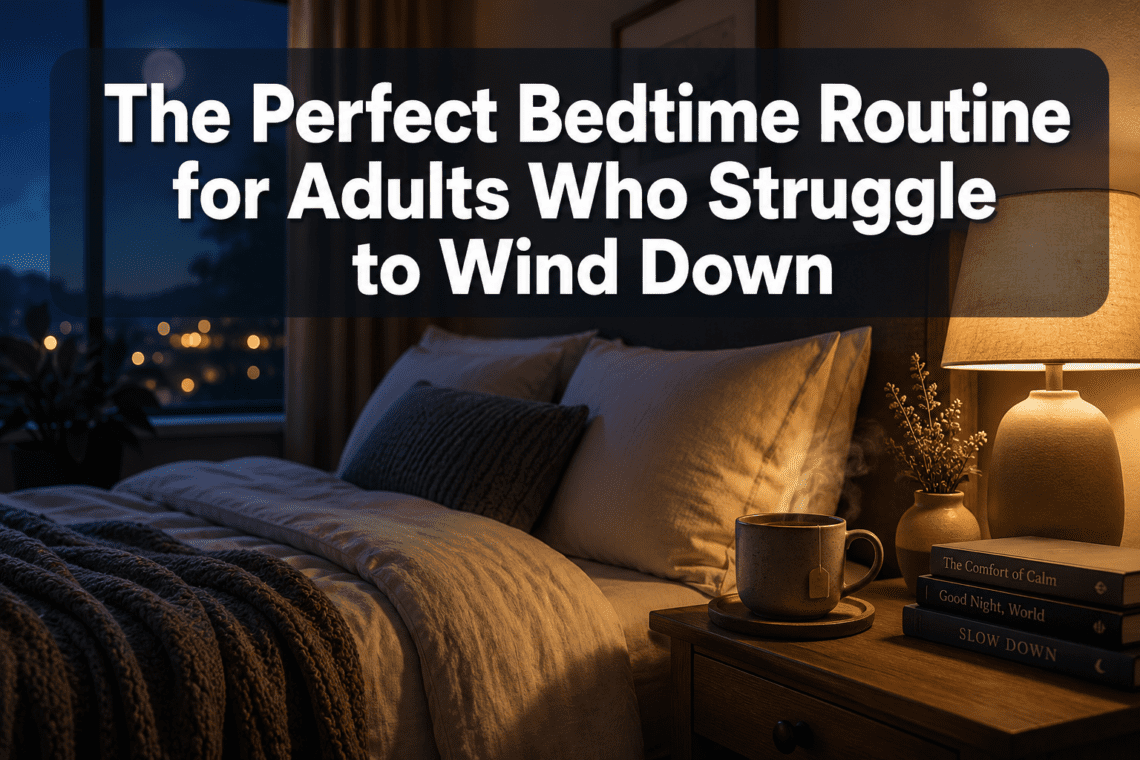 The Perfect Bedtime Routine for Adults Who Struggle to Wind Down Last updated: June 15, 2026 Quick Answer: A good bedtime routine for adults who struggle to sleep starts 30-60 minutes before bed and uses the same sequence of calming activities every night. The goal is not to force sleep - it is to signal to your nervous system that the threat is over and it is safe to rest. Consistency matters more than perfection. Key Takeaways A 30-60 minute wind-down window is the core structure recommended by sleep physicians and behavioral sleep specialists [4] Consistency in timing - same bedtime, same sequence - is more powerful than any single sleep hack Screens are not just a blue light problem; the content you consume (news, social media, work email) is equally disruptive to sleep onset People with anxiety need a slightly different approach - one that addresses racing thoughts directly, not just physical relaxation Supplements like low-dose melatonin and magnesium glycinate have some evidence behind them, but they work best alongside behavioral changes Night shift workers and people with irregular schedules can still build effective routines - they just need to anchor them to their sleep time, not the clock Most common mistake: lying in bed awake trying to fall asleep, which trains your brain to associate bed with wakefulness You don't have to fall asleep - you just have to rest. That reframe alone reduces sleep anxiety significantly What Is a Good Bedtime Routine That Actually Helps Adults Fall Asleep Faster A good bedtime routine for adults is a repeatable sequence of low-stimulation activities done in the 30-60 minutes before sleep, at roughly the same time each night. The Sleep Foundation describes it as a set of predictable actions that cue your brain sleep is coming [4]. It works because your nervous system responds to patterns - not commands. Here's what the research actually says: you cannot force sleep. What you can do is lower your physiological arousal enough that sleep becomes likely. That is the whole job of a wind-down routine. A simple structure that works for most people: 10 minutes - light tidying or preparing for tomorrow (reduces mental load) 10 minutes - bathroom hygiene, skincare, whatever signals "day is done" 10-20 minutes - gentle stretching or body scan 15-20 minutes - reading a physical book or listening to calm audio Sleep coaches and clinicians have been popularizing both 30-minute and 60-minute versions of this structure in 2025-2026, specifically because anxious sleepers do better with concrete timing rather than vague advice to "relax before bed" [1]. The honest version is: the specific activities matter less than the consistency. If you do the same things in the same order every night, your body starts anticipating sleep before you even get into bed. How Long Should a Bedtime Routine Actually Take For most adults, 30-60 minutes is the target. Sleep physicians interviewed by NPR in early 2026 specifically recommended a protected wind-down window of this length, devoted only to calming, predictable activities [4]. If you are severely overstimulated at night - high-stress job, anxiety, or a history of insomnia - 60 minutes is more realistic than 30. If your schedule is tight, even 20 minutes of consistent, low-stimulation activity beats nothing. The key word is protected. That window is not for checking one last email, scrolling for five minutes, or finishing a work task. Those things restart your stress response right when you need it to be winding down. Best Ways to Relax Before Bed Without Screens The most effective screen-free wind-down activities are reading physical books, gentle yoga or stretching, journaling, listening to calm audio (podcasts, audiobooks, ambient sound), and taking a warm bath or shower. A warm bath or shower about 90 minutes before bed has decent research behind it. The drop in body temperature that follows mimics the natural temperature drop your body uses to initiate sleep. It is one of the more underrated tools in a bedtime routine for adults. Other options worth trying: Progressive muscle relaxation - tensing and releasing muscle groups from feet to face Light journaling - not processing your whole day, just writing a short "done list" and a brief plan for tomorrow to offload mental loops Stretching - even 10 minutes of slow, floor-based stretching significantly reduces physical tension Herbal tea - chamomile, passionflower, and lemon balm have mild calming effects; the ritual itself is part of the benefit I keep a paperback on my nightstand specifically for this. Not because reading is magic, but because it gives my brain something absorbing that is not a screen and not my own anxious thoughts. That is the actual mechanism - displacement, not sedation. What Should You Avoid Doing Right Before Sleep Several common evening habits actively delay sleep onset, and most people who struggle with sleep are doing at least two or three of them without realizing it. Avoid these in the 60-90 minutes before bed: Checking work email or anything requiring a decision Watching stimulating content (thrillers, news, anything emotionally activating) Eating a large meal or anything high in sugar Alcohol - it may help you fall asleep faster but it fragments sleep in the second half of the night [6] Intense exercise (more on this below) Bright overhead lighting - switch to lamps or warm-toned bulbs after 9pm Cleveland Clinic specifically recommends keeping phones, tablets, and laptops out of the bedroom entirely and using the bed only for sleep and sex [9]. The reasoning is behavioral: if you use your bed for work, scrolling, or watching TV, your brain stops associating it with sleep. That association is harder to rebuild than most people expect. Sleepstation, a UK-based digital CBT-I provider, advises stopping all electronic devices at least two hours before bed for people who genuinely struggle to wind down [5]. That feels extreme until you try it for two weeks and notice the difference. Is It Bad to Exercise Right Before Bed For most people, vigorous exercise within 60-90 minutes of bedtime raises core body temperature and cortisol, both of which delay sleep onset. That said, light movement - walking, stretching, gentle yoga - is fine and often helpful. If your only available exercise window is evening, do not give it up entirely. The long-term sleep benefits of regular exercise outweigh the short-term disruption of late workouts for most people. Just try to finish anything intense at least 90 minutes before your target sleep time, and build a proper cool-down into your bedtime routine for adults. Worth trying if you are a late exerciser: a 10-minute cool-down walk followed by a warm shower. It accelerates the body temperature drop that signals sleep readiness. Bedtime Routine Differences for People With Anxiety If anxiety is driving your sleep problems, a standard wind-down routine is not quite enough on its own. The issue is not just stimulation - it is an overactive threat-detection system that does not switch off when the lights go out. For anxious sleepers, the routine needs to include something that directly addresses racing thoughts, not just physical relaxation. Insomnia and overthinking are closely linked, and ignoring the cognitive side of the problem is why most basic sleep hygiene advice fails this group. What works better for anxiety-driven insomnia: Scheduled worry time - 15 minutes earlier in the evening to write down worries and possible next steps, then close the notebook. The goal is to contain the worry, not eliminate it. Cognitive shuffle - a technique where you imagine random, unconnected images in sequence to interrupt the narrative thinking that keeps you awake Body scan meditation - shifting attention to physical sensations rather than thoughts (more on this below) Stimulus control - if you are lying awake for more than 20 minutes, get up and do something calm in dim light until you feel sleepy If you've been dealing with this for a while, it is worth evaluating whether what you are experiencing goes beyond normal sleep difficulty. If you recognize yourself in any of this - the racing thoughts, the dread of bedtime, the exhaustion that does not lead to sleep - consider taking this free anonymous insomnia test. It takes a few minutes and evaluates how you have been feeling over the past two weeks. It is not a diagnosis, but it can help clarify whether what you are dealing with needs more targeted support. Meditation Techniques to Calm Your Mind Before Bed Simple meditation works for sleep because it interrupts the rumination cycle - the loop of thoughts that keeps your nervous system activated. You do not need an app or experience. You need a technique you will actually use. Three that have the most practical evidence for sleep: 4-7-8 breathing - inhale for 4 counts, hold for 7, exhale for 8. The extended exhale activates the parasympathetic nervous system. Do 4 cycles. Body scan - starting at your feet, slowly move attention up through your body, noticing sensation without trying to change anything. It is boring by design. That is the point. Cognitive shuffle - developed by sleep researcher Luc Beaulieu-Prévost, this involves imagining a random word and then picturing unrelated images for each letter. It interrupts linear thinking, which is what keeps anxious minds awake. This is what worked for me: body scan, but only after I had done a short journaling session. Without offloading the day's mental residue first, I would just lie there narrating my worries instead of scanning my body. Sequence matters. What Supplements Actually Help With Sleep Quality Low-dose melatonin (0.5-3mg) and magnesium glycinate are the two supplements with the most consistent evidence for sleep, and both are relatively low-risk. Everything else requires more scrutiny. Melatonin - most useful for shifting sleep timing (jet lag, shift work, delayed sleep phase) rather than treating insomnia itself. The common mistake is taking too much - doses above 5mg are rarely more effective and can cause next-day grogginess [6]. Magnesium glycinate - some evidence for reducing sleep onset time and improving sleep quality, particularly in people who are deficient (which is more common than most people realize). The glycinate form is gentler on digestion than magnesium oxide. Ashwagandha - has some emerging evidence for reducing cortisol and improving sleep quality in stressed adults, but the research is less consistent. L-theanine - an amino acid found in green tea; may reduce anxiety and improve sleep quality at doses of 200-400mg. Generally well-tolerated. Medical disclaimer: Supplements can interact with medications and are not regulated the same way as pharmaceuticals. Talk to your doctor before starting anything new, especially if you take prescription medications. Worth trying if you want a starting point: magnesium glycinate (200-400mg) about an hour before bed. It is inexpensive, widely available, and has a reasonable evidence base. Why Do You Keep Waking Up in the Middle of the Night Waking up in the middle of the night is different from struggling to fall asleep, and the causes are often different too. Common drivers include: alcohol consumption in the evening, sleep apnea, blood sugar fluctuations, room temperature being too warm, and - especially in people with anxiety - conditioned arousal where the brain has learned to partially wake at certain times. If this is a persistent problem for you, these tips for sleeping through the night go deeper into the specific causes and fixes. The short version: alcohol is the most underestimated culprit, and keeping your bedroom cooler (around 65-68°F / 18-20°C) helps more than most people expect. The other thing worth knowing: waking briefly during the night is biologically normal. You have multiple sleep cycles per night, and light waking between them is common. The problem is when you cannot get back to sleep - which is usually a sign that your arousal threshold is too high, not that something is medically wrong. How to Build a Bedtime Routine If You Have an Irregular Work Schedule Night shift workers and people with variable schedules can still build an effective bedtime routine - they just need to anchor it to their sleep time, not the clock on the wall. The principle is the same: a consistent pre-sleep sequence that signals your brain sleep is coming. The difference is that "bedtime" might be 7am on some days and 11pm on others. That is genuinely harder, and it is not just you - shift work is one of the most disruptive things you can do to your circadian rhythm. Practical adjustments: Use blackout curtains and a sleep mask if sleeping during daylight hours Keep your pre-sleep routine identical regardless of what time it is Avoid bright light exposure in the 90 minutes before your target sleep time If possible, try to keep your sleep window consistent even on days off - large swings in sleep timing (social jet lag) undo a lot of the progress from a good routine [4] For people with truly erratic schedules, understanding why you can't sleep even when you're tired can help identify whether the issue is circadian disruption, sleep pressure, or something else. Common Mistakes That Ruin Your Sleep Routine Most people who struggle with sleep are not failing because they lack willpower. They are failing because they are making a few specific structural errors that undermine everything else. The biggest mistakes: Trying too hard to fall asleep - the effort itself raises arousal. Sleep is not something you do; it is something that happens when you stop interfering. Inconsistent wake times - sleeping in on weekends feels restorative but it shifts your circadian rhythm and makes Monday night harder [4] Using the bed for wakefulness - working, scrolling, or watching TV in bed trains your brain to be alert there [9] Giving up on a routine after one bad night - it takes 2-3 weeks of consistency before a new routine starts to produce reliable results Over-relying on supplements or alcohol - both can mask the underlying issue while making it worse over time If you have been doing everything "right" and still not sleeping, the problem might not be your routine - it might be an underlying issue driving the insomnia. Understanding why you have insomnia is sometimes the missing step. Cheap vs Expensive Sleep Aids: What Actually Works The honest version is that most expensive sleep aids do not outperform cheap ones. The most evidence-backed interventions for sleep are also free or nearly free: consistent sleep timing, a dark cool room, and a simple wind-down routine. Tool Cost Evidence Level Notes Consistent sleep/wake times Free Strong Most impactful single change Blackout curtains $20-60 Good Especially useful for shift workers White noise machine $30-80 Moderate Helpful if noise is a trigger Magnesium glycinate $15-25/month Moderate Worth trying for 4 weeks Melatonin (low dose) $10-15/month Moderate for timing Less useful for maintenance insomnia Sleep tracking devices $200-400 Variable Can increase sleep anxiety in some people CBT-I (online programs) $50-200 Very strong Best evidence-based treatment for insomnia CBT-I (Cognitive Behavioral Therapy for Insomnia) consistently outperforms sleep medication in long-term studies and is now recommended as the first-line treatment by most sleep medicine organizations. If you have not tried it, it is worth serious consideration - especially if you have been dealing with insomnia for more than a few months. Building Your Bedtime Routine for Adults: A Practical Starting Point You do not need a perfect routine. You need a consistent one. Start with 30 minutes, pick three or four activities that feel manageable, and do them in the same order at the same time for two weeks before judging whether it works. A simple starting template: 30-minute version: 10 min: dim lights, make herbal tea, light tidy 10 min: bathroom routine + change into sleep clothes 10 min: read a physical book in bed (or body scan) 60-minute version: 15 min: journal + write tomorrow's short task list 10 min: gentle stretching 10 min: bathroom routine 25 min: read or listen to calm audio in low light For more specific techniques on falling asleep faster once you are in bed, these methods for falling asleep fast cover what actually works beyond the routine itself. It's not just you if this feels harder than it should. Building a sleep routine as an adult - especially when you have been sleeping badly for months or years - is not a simple habit change. It is retraining a nervous system that has learned to be vigilant at night. That takes time and patience, not just a better checklist. If you are still unsure whether what you are experiencing is standard sleep difficulty or something that needs more support, take this free anonymous insomnia test. It evaluates how you have been feeling over the past two weeks and can help you understand what you are dealing with. FAQ How long does it take for a new bedtime routine to work?Most people see some improvement within 1-2 weeks of consistent practice, but meaningful change in sleep quality typically takes 3-4 weeks. Consistency matters more than perfection - one off night does not reset your progress. Can I use my phone if I use night mode or blue light glasses?Blue light filtering helps, but the bigger issue is the content - news, social media, and work email activate your stress response regardless of the screen's color temperature. Night mode is not a substitute for putting the phone down. What if I do my routine but still cannot fall asleep?If you have been lying awake for more than 20 minutes, get up. Go to a dim room and do something calm until you feel genuinely sleepy, then return to bed. Lying awake in bed trains your brain to associate bed with wakefulness, which makes the problem worse over time. Is it okay to nap if I had a bad night?A short nap (20 minutes) before 3pm is generally fine and will not significantly disrupt nighttime sleep. Longer naps or naps taken late in the afternoon reduce sleep pressure and can make it harder to fall asleep at night. Does alcohol help with sleep?Alcohol may reduce the time it takes to fall asleep, but it fragments sleep in the second half of the night by suppressing REM sleep and increasing awakenings. Regular evening drinking is one of the most common unrecognized causes of poor sleep quality. What is the best temperature for sleep?Most sleep research points to 65-68°F (18-20°C) as the range that supports sleep onset and maintenance for most adults. Your body needs to drop its core temperature slightly to initiate sleep, and a cool room supports that process. Do I need a different routine on weekends?Ideally, no. Sleeping in significantly on weekends - even by 90 minutes - shifts your circadian rhythm and creates what sleep researchers call social jet lag. A consistent wake time, even on days off, is one of the most impactful things you can do for sleep quality. What if my partner has a different sleep schedule?This is genuinely difficult. Practical options include separate alarm setups, using a sleep mask and earplugs, and negotiating a "quiet hour" before your target sleep time. It is worth the conversation - sleep deprivation affects mood, health, and the relationship itself. Conclusion A bedtime routine for adults is not a wellness trend. It is a practical tool for retraining a nervous system that has learned to stay alert when it should be winding down. Start small. Pick a consistent time. Do the same three or four things in the same order every night. Give it three weeks before you decide it is not working. And remember: you don't have to fall asleep - you just have to rest. That shift in expectation removes the performance pressure that keeps so many people awake. If you want to go deeper on the behavioral side of sleep, this sleep hygiene guide for adults covers the small nightly habits that support everything a routine is trying to do. And if you suspect your sleep problems go beyond what a routine can fix, understanding what is actually causing your insomnia is the right next step. If you are not sure where you fall on the spectrum of sleep difficulty, this free anonymous insomnia test takes a few minutes and evaluates your experience over the past two weeks. It is a useful starting point for understanding what you are actually dealing with. Sleep is not a personality trait. It is a skill - and most skills can be rebuilt with the right approach. References [1] Bedtime Routine For Adults - https://maevemag.com/sleep/bedtime-routine-for-adults/[2] Bedtime Routines For Adults Rcna117635 - https://www.today.com/health/sleep/bedtime-routines-for-adults-rcna117635[4] Bedtime Routine For Adults - https://www.sleepfoundation.org/sleep-hygiene/bedtime-routine-for-adults[5] Wind Down Routine - https://www.sleepstation.org.uk/articles/sleep-tips/wind-down-routine/[6] Nighttime Routine - https://www.healthline.com/health/nighttime-routine[9] Sleep Hygiene - https://health.clevelandclinic.org/sleep-hygiene Meta Title: Bedtime Routine for Adults Who Struggle to Wind DownMeta Description: A research-backed bedtime routine for adults who can't wind down at night. Covers timing, anxiety, supplements, shift work, and what actually works. Tags: bedtime routine adults, insomnia, sleep hygiene, wind down routine, sleep anxiety, sleep supplements, night shift sleep, meditation for sleep, falling asleep faster, sleep problems, CBT-I, adult sleep tips