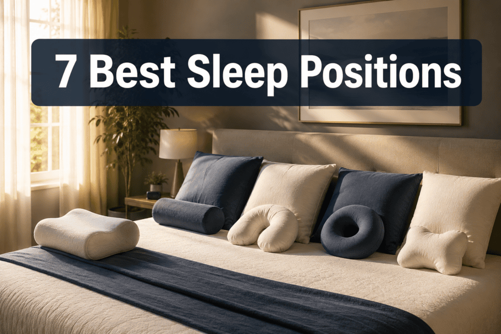 7 Best Sleep Positions That Finally End Morning Back & Neck Pain Last updated: July 12, 2026 Quick Answer: The best sleep positions for back and neck pain are side sleeping with a pillow between your knees and back sleeping with a pillow under your knees. Both keep your spine in a neutral alignment, which reduces pressure on muscles and joints overnight. Stomach sleeping is the one position most consistently linked to worsening pain, and it's worth avoiding if you can. Key Takeaways Side sleeping with knee support is the most widely recommended position for lower back pain [1] Back sleeping with a pillow under the knees maintains the spine's natural curve [1] Stomach sleeping strains the neck and lumbar spine - it's the position to avoid [1] Your pillow height matters as much as your position - wrong pillow height causes neck pain regardless of how you sleep [2] Left-side sleeping is the best position during pregnancy and also helps with acid reflux Snoring and sleep apnea improve significantly with side sleeping compared to back sleeping It takes most people 2-4 weeks to adjust to a new sleep position consistently Mattress firmness should match your sleep position - side sleepers need softer, back sleepers need medium-firm Waking up with neck pain is almost always a pillow problem, not just a position problem [3] You can train yourself to stay in a new position using body pillows or rolled towels as physical barriers What Are the Best Sleep Positions for Back Pain? Side sleeping with a pillow between your knees is the single most recommended position for back pain, followed closely by back sleeping with a pillow under your knees. Both positions reduce spinal compression and help your muscles actually relax overnight instead of working to compensate for poor alignment. Here's what the research actually says: according to the Mayo Clinic, sleeping on your side with your legs slightly drawn toward your chest and a pillow between your knees helps align the spine, pelvis, and hips, taking pressure off the lower back [1]. Back sleeping with a pillow under the knees maintains the natural lumbar curve and lets the back muscles decompress [1]. The honest version is that there's no single "perfect" position for everyone. Back pain has different causes - disc issues, muscle tightness, SI joint problems - and what helps one person may not help another. But these two positions are the safest starting point for most people. The 7 positions, ranked from most to least back-friendly: Side sleeping with pillow between knees - best for most lower back pain Back sleeping with pillow under knees - best for maintaining lumbar curve Fetal position (side sleeping, knees drawn up) - good for disc herniation Side sleeping with full body pillow - reduces hip and shoulder pressure Back sleeping flat - neutral but less effective than with knee support Reclined back sleeping (adjustable base or wedge) - helpful for spinal stenosis Stomach sleeping with hip pillow - last resort if you can't change positions [1] Side Sleeping vs Back Sleeping - Which Is Actually Better? For most people, side sleeping wins - but back sleeping is better for specific conditions like sleep apnea or facial pressure issues. Side sleeping is the most common position worldwide, and it has real advantages: it reduces snoring, is the safest option during pregnancy, and keeps the airway more open. The downside is that it can create shoulder and hip pressure if your mattress is too firm, and it can cause neck pain if your pillow isn't the right height. Back sleeping is better for keeping your face and neck in neutral alignment, which is why some physical therapists prefer it for neck pain specifically [3]. The problem is that it worsens snoring and is actively dangerous for people with untreated sleep apnea. In practice this means: if you snore, have acid reflux, or are pregnant, side sleeping is the better choice. If you have chronic neck pain and don't snore, back sleeping with proper pillow support may serve you better. How Do I Know If My Sleep Position Is Causing Neck Pain? If your neck pain is worse in the morning and improves within an hour of getting up, your sleep position - or your pillow - is almost certainly the cause. The pattern matters here. Pain that's worst right after waking and fades during the day points directly to something happening during sleep. Pain that builds throughout the day is more likely posture or tension-related. Signs your position is the problem: Stiffness on one side only (usually the side you sleep on) Pain that's worse after longer sleep, not less Headaches at the base of the skull in the morning Numbness or tingling in your arm or hand when you wake up Harvard Health notes that the wrong pillow is one of the most overlooked causes of chronic neck pain - specifically, a pillow that's too high or too low forces your neck into a bent position for hours [2]. Even a good sleep position won't help if your pillow is working against you. If you've been dealing with this for a while and nothing seems to fix it, the pillow is usually where I'd look first. I spent months adjusting my sleep position before realizing my pillow was the actual problem. What's the Best Pillow for Side Sleepers? Side sleepers need a firmer, higher pillow that fills the gap between the shoulder and the head - typically 4 to 6 inches, depending on shoulder width. The reason this matters is that when you lie on your side, your shoulder pushes your head upward. A pillow that's too flat lets your head drop, straining the neck muscles on the upper side. A pillow that's too thick pushes your head up and strains the opposite side. What to look for: Height: Should keep your head level with your spine - not tilted up or down Firmness: Medium-firm to firm so it doesn't compress flat under your head's weight Material: Memory foam or latex holds its shape better than down or polyester fill Width: Wide enough that shifting slightly doesn't take you off the pillow The Sleep Foundation recommends that side sleepers also consider a body pillow between the knees to prevent the hips from rotating and pulling the spine out of alignment [3]. This is one of those small changes that makes a noticeable difference faster than you'd expect. Can Sleeping on Your Stomach Cause Problems? Yes - stomach sleeping is the most problematic position for both neck and back health. It forces your neck to rotate to one side for hours, compresses the lumbar spine, and puts your back muscles in a shortened, strained position all night [1]. Most people who struggle with morning stiffness and can't figure out why are stomach sleepers. It's not just you - this position is genuinely hard on the body. If you can't break the habit, the Mayo Clinic suggests placing a pillow under your hips and lower abdomen - not under your head - to reduce the arch in your lower back [1]. Skip the head pillow entirely if you're a stomach sleeper, or use a very thin one, to reduce how far your neck has to rotate. Worth trying if you're a committed stomach sleeper: a body pillow placed along your side can give you the pressure sensation you're used to while gradually shifting you toward a side-sleeping position. What Sleep Position Is Best for Snoring? Side sleeping is the most effective position for reducing snoring. Back sleeping causes the tongue and soft palate to fall backward into the airway, which is what creates the snoring sound. The difference can be significant. For people with mild to moderate snoring, switching to side sleeping alone sometimes eliminates it entirely. For people with obstructive sleep apnea, it reduces severity but isn't a substitute for a CPAP or other treatment. If you keep rolling onto your back at night: Sew a tennis ball into the back of a sleep shirt (old trick, but it works) Use a body pillow behind your back as a barrier Try a wedge pillow that elevates your upper body slightly Consider a positional sleep device designed specifically for this If snoring is affecting your sleep quality or your partner's, it's worth checking out the silent signs of a sleep disorder - snoring is sometimes the first visible sign of something that needs medical attention. Best Sleep Position for Pregnancy Left-side sleeping is the recommended position during pregnancy, particularly in the second and third trimesters. It improves circulation to the fetus, reduces pressure on the liver, and helps with kidney function. The reason left side specifically matters is that the inferior vena cava - the large vein that returns blood to the heart - runs along the right side of the spine. Lying on the left side keeps the uterus from compressing it as pregnancy progresses. A full-length body pillow or a pregnancy pillow that supports both the belly and the back makes left-side sleeping significantly more comfortable. If you're struggling with sleep during pregnancy more broadly, the insomnia during pregnancy guide covers what actually helps beyond just position. Sleep Positions to Avoid If You Have Arthritis For arthritis, the position to avoid depends on which joints are affected - but stomach sleeping is almost universally problematic, and sleeping with joints in a bent, compressed position worsens morning stiffness. General rules by joint: Hip arthritis: Avoid side sleeping on the affected hip - use a pillow between knees to reduce joint compression Knee arthritis: Avoid sleeping with knees fully bent - a small pillow under the knees in back sleeping helps Shoulder arthritis: Avoid sleeping on the affected shoulder - back sleeping or opposite-side sleeping is better Spinal arthritis (spondylitis): Back sleeping with minimal pillow height keeps the spine in the most neutral position The goal with arthritis is to keep affected joints in a mid-range, unloaded position overnight. Joints that are compressed or held at end-range for hours will be stiffer and more painful in the morning. What Sleep Position Helps With Acid Reflux? Left-side sleeping is the best position for acid reflux. It keeps the stomach below the esophagus, which makes it physically harder for stomach acid to travel upward. Back sleeping with the head elevated (using a wedge pillow, not just stacking pillows) is the second-best option. Elevating the upper body by 6 to 8 inches reduces reflux episodes significantly for most people. Right-side sleeping is the worst position for reflux - it relaxes the lower esophageal sphincter and makes reflux more likely. If you're waking up with a burning sensation in your chest or throat, your sleep position is worth examining before anything else. How Long Does It Take to Adjust to a New Sleep Position? Most people need 2 to 4 weeks to feel comfortable in a new sleep position, and up to 8 weeks before it becomes their default. The first few nights are usually the hardest - you'll wake up having rolled back to your old position, which is normal. The adjustment is partly physical (your body adapting to different pressure points) and partly habitual. Using a body pillow or a rolled towel as a physical barrier speeds up the process by making it uncomfortable to roll back. If you're also struggling to fall asleep during the transition, it's worth reading through these science-backed fixes for feeling tired but unable to sleep - position changes sometimes temporarily disrupt sleep onset before things improve. How to Train Yourself to Sleep on Your Back Back sleeping is one of the harder positions to adopt if you're a natural side or stomach sleeper, but it's trainable with the right setup. Step-by-step approach: Place a pillow under your knees before you get in bed - this makes back sleeping immediately more comfortable Use two body pillows, one on each side, to prevent rolling Keep your arms at your sides or on your chest - not above your head, which strains the shoulders [3] Start by trying to fall asleep on your back, even if you end up moving during the night Gradually, your body will spend more time in the position as it becomes familiar It's not just about willpower. The physical setup matters more than the intention. Best Mattress Firmness for Different Sleep Positions Your mattress firmness should match your primary sleep position. Using the wrong firmness is one of the most common reasons people wake up with pain even when their position is technically correct. Sleep Position Recommended Firmness Why Side sleeper Soft to medium (3-5/10) Allows shoulder and hip to sink in, keeping spine level Back sleeper Medium to medium-firm (5-7/10) Supports lumbar curve without excessive sinking Stomach sleeper Firm (7-8/10) Prevents hips from sinking and arching the spine Combination sleeper Medium (5/10) Balances needs across positions The reason this matters is simple: a side sleeper on a very firm mattress has their spine bowing upward because the shoulder and hip can't sink in. A back sleeper on a very soft mattress has their hips sinking too deep, which exaggerates the lumbar curve. Is It Bad to Sleep in the Same Position Every Night? Sleeping in the same position every night isn't inherently bad - as long as it's a good position. The problems arise when that position is stomach sleeping, or when you're sleeping on a surface that creates consistent pressure on the same joints. If you're a committed side sleeper, alternating sides periodically helps prevent shoulder and hip imbalances. Some people develop one-sided neck or shoulder tightness from always sleeping on the same side. For people who wake up stiff and sore, the issue is usually not the position itself but the combination of position, pillow, and mattress firmness. Fixing one without the others often doesn't solve the problem. 🔎 If you're waking up exhausted regardless of how you sleep, it may be worth looking deeper. Take this free, anonymous insomnia test to evaluate your symptoms over the past two weeks - it only takes a few minutes and can help you understand what's actually going on. Why Do I Wake Up With Neck Pain? Morning neck pain is almost always caused by one of three things: a pillow that's the wrong height, sleeping on your stomach, or sleeping with your arm under your head. The pillow height issue is the most common and the most overlooked. Harvard Health specifically notes that a pillow that doesn't support the natural curve of the neck - whether too high or too flat - puts the neck in a strained position for the entire night [2]. For back sleepers, a rounded, contoured pillow under the neck with a flatter section for the head works better than a standard flat pillow [2]. For side sleepers, the pillow needs to be thick enough to keep the head level with the spine. Most standard pillows are too thin for side sleeping, which is why so many side sleepers end up with one-sided neck pain. The Sleep Foundation also points out that back sleepers should keep their hands at their sides or on their chest - not raised above the head, which rotates and strains the neck and upper back [3]. If you've sorted out your pillow and position and still wake up with neck pain, applying heat or cold to the neck for 10 to 15 minutes before bed can help reduce existing tension before it compounds overnight [3]. Conclusion Morning back and neck pain isn't something you just have to accept. Most of the time, it comes down to a few specific, fixable things: your sleep position, your pillow height, and your mattress firmness. The most practical starting points: Switch to side sleeping with a pillow between your knees, or back sleeping with a pillow under your knees Check your pillow height - it should keep your head level with your spine, not tilted in either direction If you're a stomach sleeper, place a pillow under your hips and work gradually toward side sleeping Give any new position at least 3 to 4 weeks before deciding it doesn't work This is what worked for me: fixing the pillow height made more difference than any position change I tried. I'd been adjusting everything else for months before I realized the pillow I'd been using for years was too flat for side sleeping. If you're dealing with pain that doesn't improve with position changes, it's worth looking at the bigger picture. Poor sleep quality overall - not just position - affects how much pain you feel. You might find it useful to look at how to improve deep sleep or work through a proper bedtime routine for adults that helps your nervous system actually wind down before bed. And if you're not sure whether what you're experiencing goes beyond position-related discomfort, these 15 insomnia tips cover the situations where sleep problems run deeper than any single fix. You don't have to fall asleep perfectly every night. You just have to rest - and making your sleep position work for your body instead of against it is one of the more reliable ways to get there. 🔎 Still waking up exhausted no matter what you try? Take this free anonymous insomnia test - it evaluates your symptoms over the past two weeks and takes only a few minutes. It's a useful first step in understanding what's actually driving your sleep problems. Medical disclaimer: The information in this article is for educational purposes only and does not constitute medical advice. If you have chronic pain, a diagnosed sleep disorder, or symptoms that aren't improving, please consult a qualified healthcare provider. FAQ Q: What is the single best sleep position for lower back pain?Side sleeping with a pillow between the knees is the most consistently recommended position for lower back pain. It aligns the spine, hips, and pelvis and reduces pressure on the lumbar region [1]. Q: Is it okay to sleep on your back every night?Yes, back sleeping is one of the healthiest positions for spinal alignment. The key is using a pillow under the knees to maintain the natural lumbar curve. It's not recommended for people with untreated sleep apnea or heavy snorers [1]. Q: Why does my neck hurt more on the side I sleep on?This usually means your pillow is too thin. When side sleeping, the pillow needs to fill the space between your shoulder and your head. If it's too flat, your head drops toward the mattress, straining the neck muscles on the upper side [2]. Q: Can the wrong mattress cause back pain even with a good sleep position?Yes. A mattress that's too soft allows the hips to sink too far, misaligning the spine regardless of position. A mattress that's too firm creates pressure points on the hips and shoulders. Matching firmness to your sleep position matters [3]. Q: What's the best sleep position for people with acid reflux?Left-side sleeping is best for acid reflux. It keeps the stomach positioned below the esophagus, making it harder for acid to travel upward. Right-side sleeping is the worst position for reflux. Q: How do I stop rolling onto my back when I'm trying to side sleep?Use a body pillow behind your back as a physical barrier. You can also try the tennis ball method - sewing a tennis ball into the back of a sleep shirt makes rolling uncomfortable enough to disrupt the habit within a few weeks. Q: Is stomach sleeping always bad?It's the most problematic position for most people, particularly for neck and lower back health. If you can't change the habit, placing a pillow under the hips and lower abdomen reduces the strain significantly [1]. Q: What pillow is best for back sleepers with neck pain?A contoured or cervical pillow that supports the neck's natural curve while keeping the head relatively flat. Harvard Health recommends a rounded pillow under the neck with a flatter section for the head, rather than a single thick pillow that pushes the head forward [2]. Q: Does sleep position affect snoring?Yes, significantly. Back sleeping causes the tongue and soft palate to fall backward into the airway. Side sleeping keeps the airway more open and reduces snoring for most people. Q: How long before a new sleep position stops feeling uncomfortable?Most people adjust within 2 to 4 weeks. The first few nights are the hardest. Using pillows as physical barriers and being consistent about starting in the new position speeds up the process. References [1] Sleeping Positions for Back Pain - https://www.mayoclinic.org/diseases-conditions/back-pain/in-depth/sleeping-positions/art-20546852 [2] Say Good Night to Neck Pain - https://www.health.harvard.edu/pain/say-good-night-to-neck-pain [3] Best Sleeping Position for Neck Pain - https://www.sleepfoundation.org/sleeping-positions/best-sleeping-position-for-neck-pain 🔎 Not sure if your sleep issues go beyond position? Take this free, anonymous insomnia test - evaluate how you've felt over the past two weeks and get a clearer picture of what might be keeping you from real rest. Meta Title: 7 Best Sleep Positions to End Back & Neck Pain (2026) Meta Description: Waking up stiff and sore? These 7 best sleep positions are backed by research and fix the real causes of morning back and neck pain. Find out which works for you. Tags: best sleep positions, sleep positions for back pain, neck pain sleep position, side sleeping benefits, back sleeping tips, sleep posture, pillow for side sleepers, acid reflux sleep position, pregnancy sleep position, snoring sleep position, mattress firmness, insomnia tips