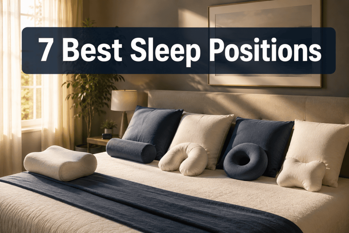 7 Best Sleep Positions That Finally End Morning Back & Neck Pain Last updated: July 12, 2026 Quick Answer: The best sleep positions for back and neck pain are side sleeping with a pillow between your knees and back sleeping with a pillow under your knees. Both keep your spine in a neutral alignment, which reduces pressure on muscles and joints overnight. Stomach sleeping is the one position most consistently linked to worsening pain, and it's worth avoiding if you can. Key Takeaways Side sleeping with knee support is the most widely recommended position for lower back pain [1] Back sleeping with a pillow under the knees maintains the spine's natural curve [1] Stomach sleeping strains the neck and lumbar spine - it's the position to avoid [1] Your pillow height matters as much as your position - wrong pillow height causes neck pain regardless of how you sleep [2] Left-side sleeping is the best position during pregnancy and also helps with acid reflux Snoring and sleep apnea improve significantly with side sleeping compared to back sleeping It takes most people 2-4 weeks to adjust to a new sleep position consistently Mattress firmness should match your sleep position - side sleepers need softer, back sleepers need medium-firm Waking up with neck pain is almost always a pillow problem, not just a position problem [3] You can train yourself to stay in a new position using body pillows or rolled towels as physical barriers What Are the Best Sleep Positions for Back Pain? Side sleeping with a pillow between your knees is the single most recommended position for back pain, followed closely by back sleeping with a pillow under your knees. Both positions reduce spinal compression and help your muscles actually relax overnight instead of working to compensate for poor alignment. Here's what the research actually says: according to the Mayo Clinic, sleeping on your side with your legs slightly drawn toward your chest and a pillow between your knees helps align the spine, pelvis, and hips, taking pressure off the lower back [1]. Back sleeping with a pillow under the knees maintains the natural lumbar curve and lets the back muscles decompress [1]. The honest version is that there's no single "perfect" position for everyone. Back pain has different causes - disc issues, muscle tightness, SI joint problems - and what helps one person may not help another. But these two positions are the safest starting point for most people. The 7 positions, ranked from most to least back-friendly: Side sleeping with pillow between knees - best for most lower back pain Back sleeping with pillow under knees - best for maintaining lumbar curve Fetal position (side sleeping, knees drawn up) - good for disc herniation Side sleeping with full body pillow - reduces hip and shoulder pressure Back sleeping flat - neutral but less effective than with knee support Reclined back sleeping (adjustable base or wedge) - helpful for spinal stenosis Stomach sleeping with hip pillow - last resort if you can't change positions [1] Side Sleeping vs Back Sleeping - Which Is Actually Better? For most people, side sleeping wins - but back sleeping is better for specific conditions like sleep apnea or facial pressure issues. Side sleeping is the most common position worldwide, and it has real advantages: it reduces snoring, is the safest option during pregnancy, and keeps the airway more open. The downside is that it can create shoulder and hip pressure if your mattress is too firm, and it can cause neck pain if your pillow isn't the right height. Back sleeping is better for keeping your face and neck in neutral alignment, which is why some physical therapists prefer it for neck pain specifically [3]. The problem is that it worsens snoring and is actively dangerous for people with untreated sleep apnea. In practice this means: if you snore, have acid reflux, or are pregnant, side sleeping is the better choice. If you have chronic neck pain and don't snore, back sleeping with proper pillow support may serve you better. How Do I Know If My Sleep Position Is Causing Neck Pain? If your neck pain is worse in the morning and improves within an hour of getting up, your sleep position - or your pillow - is almost certainly the cause. The pattern matters here. Pain that's worst right after waking and fades during the day points directly to something happening during sleep. Pain that builds throughout the day is more likely posture or tension-related. Signs your position is the problem: Stiffness on one side only (usually the side you sleep on) Pain that's worse after longer sleep, not less Headaches at the base of the skull in the morning Numbness or tingling in your arm or hand when you wake up Harvard Health notes that the wrong pillow is one of the most overlooked causes of chronic neck pain - specifically, a pillow that's too high or too low forces your neck into a bent position for hours [2]. Even a good sleep position won't help if your pillow is working against you. If you've been dealing with this for a while and nothing seems to fix it, the pillow is usually where I'd look first. I spent months adjusting my sleep position before realizing my pillow was the actual problem. What's the Best Pillow for Side Sleepers? Side sleepers need a firmer, higher pillow that fills the gap between the shoulder and the head - typically 4 to 6 inches, depending on shoulder width. The reason this matters is that when you lie on your side, your shoulder pushes your head upward. A pillow that's too flat lets your head drop, straining the neck muscles on the upper side. A pillow that's too thick pushes your head up and strains the opposite side. What to look for: Height: Should keep your head level with your spine - not tilted up or down Firmness: Medium-firm to firm so it doesn't compress flat under your head's weight Material: Memory foam or latex holds its shape better than down or polyester fill Width: Wide enough that shifting slightly doesn't take you off the pillow The Sleep Foundation recommends that side sleepers also consider a body pillow between the knees to prevent the hips from rotating and pulling the spine out of alignment [3]. This is one of those small changes that makes a noticeable difference faster than you'd expect. Can Sleeping on Your Stomach Cause Problems? Yes - stomach sleeping is the most problematic position for both neck and back health. It forces your neck to rotate to one side for hours, compresses the lumbar spine, and puts your back muscles in a shortened, strained position all night [1]. Most people who struggle with morning stiffness and can't figure out why are stomach sleepers. It's not just you - this position is genuinely hard on the body. If you can't break the habit, the Mayo Clinic suggests placing a pillow under your hips and lower abdomen - not under your head - to reduce the arch in your lower back [1]. Skip the head pillow entirely if you're a stomach sleeper, or use a very thin one, to reduce how far your neck has to rotate. Worth trying if you're a committed stomach sleeper: a body pillow placed along your side can give you the pressure sensation you're used to while gradually shifting you toward a side-sleeping position. What Sleep Position Is Best for Snoring? Side sleeping is the most effective position for reducing snoring. Back sleeping causes the tongue and soft palate to fall backward into the airway, which is what creates the snoring sound. The difference can be significant. For people with mild to moderate snoring, switching to side sleeping alone sometimes eliminates it entirely. For people with obstructive sleep apnea, it reduces severity but isn't a substitute for a CPAP or other treatment. If you keep rolling onto your back at night: Sew a tennis ball into the back of a sleep shirt (old trick, but it works) Use a body pillow behind your back as a barrier Try a wedge pillow that elevates your upper body slightly Consider a positional sleep device designed specifically for this If snoring is affecting your sleep quality or your partner's, it's worth checking out the silent signs of a sleep disorder - snoring is sometimes the first visible sign of something that needs medical attention. Best Sleep Position for Pregnancy Left-side sleeping is the recommended position during pregnancy, particularly in the second and third trimesters. It improves circulation to the fetus, reduces pressure on the liver, and helps with kidney function. The reason left side specifically matters is that the inferior vena cava - the large vein that returns blood to the heart - runs along the right side of the spine. Lying on the left side keeps the uterus from compressing it as pregnancy progresses. A full-length body pillow or a pregnancy pillow that supports both the belly and the back makes left-side sleeping significantly more comfortable. If you're struggling with sleep during pregnancy more broadly, the insomnia during pregnancy guide covers what actually helps beyond just position. Sleep Positions to Avoid If You Have Arthritis For arthritis, the position to avoid depends on which joints are affected - but stomach sleeping is almost universally problematic, and sleeping with joints in a bent, compressed position worsens morning stiffness. General rules by joint: Hip arthritis: Avoid side sleeping on the affected hip - use a pillow between knees to reduce joint compression Knee arthritis: Avoid sleeping with knees fully bent - a small pillow under the knees in back sleeping helps Shoulder arthritis: Avoid sleeping on the affected shoulder - back sleeping or opposite-side sleeping is better Spinal arthritis (spondylitis): Back sleeping with minimal pillow height keeps the spine in the most neutral position The goal with arthritis is to keep affected joints in a mid-range, unloaded position overnight. Joints that are compressed or held at end-range for hours will be stiffer and more painful in the morning. What Sleep Position Helps With Acid Reflux? Left-side sleeping is the best position for acid reflux. It keeps the stomach below the esophagus, which makes it physically harder for stomach acid to travel upward. Back sleeping with the head elevated (using a wedge pillow, not just stacking pillows) is the second-best option. Elevating the upper body by 6 to 8 inches reduces reflux episodes significantly for most people. Right-side sleeping is the worst position for reflux - it relaxes the lower esophageal sphincter and makes reflux more likely. If you're waking up with a burning sensation in your chest or throat, your sleep position is worth examining before anything else. How Long Does It Take to Adjust to a New Sleep Position? Most people need 2 to 4 weeks to feel comfortable in a new sleep position, and up to 8 weeks before it becomes their default. The first few nights are usually the hardest - you'll wake up having rolled back to your old position, which is normal. The adjustment is partly physical (your body adapting to different pressure points) and partly habitual. Using a body pillow or a rolled towel as a physical barrier speeds up the process by making it uncomfortable to roll back. If you're also struggling to fall asleep during the transition, it's worth reading through these science-backed fixes for feeling tired but unable to sleep - position changes sometimes temporarily disrupt sleep onset before things improve. How to Train Yourself to Sleep on Your Back Back sleeping is one of the harder positions to adopt if you're a natural side or stomach sleeper, but it's trainable with the right setup. Step-by-step approach: Place a pillow under your knees before you get in bed - this makes back sleeping immediately more comfortable Use two body pillows, one on each side, to prevent rolling Keep your arms at your sides or on your chest - not above your head, which strains the shoulders [3] Start by trying to fall asleep on your back, even if you end up moving during the night Gradually, your body will spend more time in the position as it becomes familiar It's not just about willpower. The physical setup matters more than the intention. Best Mattress Firmness for Different Sleep Positions Your mattress firmness should match your primary sleep position. Using the wrong firmness is one of the most common reasons people wake up with pain even when their position is technically correct. Sleep Position Recommended Firmness Why Side sleeper Soft to medium (3-5/10) Allows shoulder and hip to sink in, keeping spine level Back sleeper Medium to medium-firm (5-7/10) Supports lumbar curve without excessive sinking Stomach sleeper Firm (7-8/10) Prevents hips from sinking and arching the spine Combination sleeper Medium (5/10) Balances needs across positions The reason this matters is simple: a side sleeper on a very firm mattress has their spine bowing upward because the shoulder and hip can't sink in. A back sleeper on a very soft mattress has their hips sinking too deep, which exaggerates the lumbar curve. Is It Bad to Sleep in the Same Position Every Night? Sleeping in the same position every night isn't inherently bad - as long as it's a good position. The problems arise when that position is stomach sleeping, or when you're sleeping on a surface that creates consistent pressure on the same joints. If you're a committed side sleeper, alternating sides periodically helps prevent shoulder and hip imbalances. Some people develop one-sided neck or shoulder tightness from always sleeping on the same side. For people who wake up stiff and sore, the issue is usually not the position itself but the combination of position, pillow, and mattress firmness. Fixing one without the others often doesn't solve the problem. 🔎 If you're waking up exhausted regardless of how you sleep, it may be worth looking deeper. Take this free, anonymous insomnia test to evaluate your symptoms over the past two weeks - it only takes a few minutes and can help you understand what's actually going on. Why Do I Wake Up With Neck Pain? Morning neck pain is almost always caused by one of three things: a pillow that's the wrong height, sleeping on your stomach, or sleeping with your arm under your head. The pillow height issue is the most common and the most overlooked. Harvard Health specifically notes that a pillow that doesn't support the natural curve of the neck - whether too high or too flat - puts the neck in a strained position for the entire night [2]. For back sleepers, a rounded, contoured pillow under the neck with a flatter section for the head works better than a standard flat pillow [2]. For side sleepers, the pillow needs to be thick enough to keep the head level with the spine. Most standard pillows are too thin for side sleeping, which is why so many side sleepers end up with one-sided neck pain. The Sleep Foundation also points out that back sleepers should keep their hands at their sides or on their chest - not raised above the head, which rotates and strains the neck and upper back [3]. If you've sorted out your pillow and position and still wake up with neck pain, applying heat or cold to the neck for 10 to 15 minutes before bed can help reduce existing tension before it compounds overnight [3]. Conclusion Morning back and neck pain isn't something you just have to accept. Most of the time, it comes down to a few specific, fixable things: your sleep position, your pillow height, and your mattress firmness. The most practical starting points: Switch to side sleeping with a pillow between your knees, or back sleeping with a pillow under your knees Check your pillow height - it should keep your head level with your spine, not tilted in either direction If you're a stomach sleeper, place a pillow under your hips and work gradually toward side sleeping Give any new position at least 3 to 4 weeks before deciding it doesn't work This is what worked for me: fixing the pillow height made more difference than any position change I tried. I'd been adjusting everything else for months before I realized the pillow I'd been using for years was too flat for side sleeping. If you're dealing with pain that doesn't improve with position changes, it's worth looking at the bigger picture. Poor sleep quality overall - not just position - affects how much pain you feel. You might find it useful to look at how to improve deep sleep or work through a proper bedtime routine for adults that helps your nervous system actually wind down before bed. And if you're not sure whether what you're experiencing goes beyond position-related discomfort, these 15 insomnia tips cover the situations where sleep problems run deeper than any single fix. You don't have to fall asleep perfectly every night. You just have to rest - and making your sleep position work for your body instead of against it is one of the more reliable ways to get there. 🔎 Still waking up exhausted no matter what you try? Take this free anonymous insomnia test - it evaluates your symptoms over the past two weeks and takes only a few minutes. It's a useful first step in understanding what's actually driving your sleep problems. Medical disclaimer: The information in this article is for educational purposes only and does not constitute medical advice. If you have chronic pain, a diagnosed sleep disorder, or symptoms that aren't improving, please consult a qualified healthcare provider. FAQ Q: What is the single best sleep position for lower back pain?Side sleeping with a pillow between the knees is the most consistently recommended position for lower back pain. It aligns the spine, hips, and pelvis and reduces pressure on the lumbar region [1]. Q: Is it okay to sleep on your back every night?Yes, back sleeping is one of the healthiest positions for spinal alignment. The key is using a pillow under the knees to maintain the natural lumbar curve. It's not recommended for people with untreated sleep apnea or heavy snorers [1]. Q: Why does my neck hurt more on the side I sleep on?This usually means your pillow is too thin. When side sleeping, the pillow needs to fill the space between your shoulder and your head. If it's too flat, your head drops toward the mattress, straining the neck muscles on the upper side [2]. Q: Can the wrong mattress cause back pain even with a good sleep position?Yes. A mattress that's too soft allows the hips to sink too far, misaligning the spine regardless of position. A mattress that's too firm creates pressure points on the hips and shoulders. Matching firmness to your sleep position matters [3]. Q: What's the best sleep position for people with acid reflux?Left-side sleeping is best for acid reflux. It keeps the stomach positioned below the esophagus, making it harder for acid to travel upward. Right-side sleeping is the worst position for reflux. Q: How do I stop rolling onto my back when I'm trying to side sleep?Use a body pillow behind your back as a physical barrier. You can also try the tennis ball method - sewing a tennis ball into the back of a sleep shirt makes rolling uncomfortable enough to disrupt the habit within a few weeks. Q: Is stomach sleeping always bad?It's the most problematic position for most people, particularly for neck and lower back health. If you can't change the habit, placing a pillow under the hips and lower abdomen reduces the strain significantly [1]. Q: What pillow is best for back sleepers with neck pain?A contoured or cervical pillow that supports the neck's natural curve while keeping the head relatively flat. Harvard Health recommends a rounded pillow under the neck with a flatter section for the head, rather than a single thick pillow that pushes the head forward [2]. Q: Does sleep position affect snoring?Yes, significantly. Back sleeping causes the tongue and soft palate to fall backward into the airway. Side sleeping keeps the airway more open and reduces snoring for most people. Q: How long before a new sleep position stops feeling uncomfortable?Most people adjust within 2 to 4 weeks. The first few nights are the hardest. Using pillows as physical barriers and being consistent about starting in the new position speeds up the process. References [1] Sleeping Positions for Back Pain - https://www.mayoclinic.org/diseases-conditions/back-pain/in-depth/sleeping-positions/art-20546852 [2] Say Good Night to Neck Pain - https://www.health.harvard.edu/pain/say-good-night-to-neck-pain [3] Best Sleeping Position for Neck Pain - https://www.sleepfoundation.org/sleeping-positions/best-sleeping-position-for-neck-pain 🔎 Not sure if your sleep issues go beyond position? Take this free, anonymous insomnia test - evaluate how you've felt over the past two weeks and get a clearer picture of what might be keeping you from real rest. Meta Title: 7 Best Sleep Positions to End Back & Neck Pain (2026) Meta Description: Waking up stiff and sore? These 7 best sleep positions are backed by research and fix the real causes of morning back and neck pain. Find out which works for you. Tags: best sleep positions, sleep positions for back pain, neck pain sleep position, side sleeping benefits, back sleeping tips, sleep posture, pillow for side sleepers, acid reflux sleep position, pregnancy sleep position, snoring sleep position, mattress firmness, insomnia tips